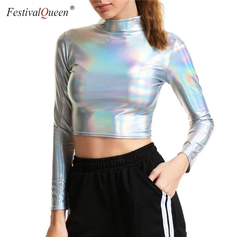 Metallic Color Women Bottoming Tee Shirt Sexy Turtleneck Long Sleeve Crop Top Slim Skinny Bodycon T Shirts Party Club T's Camis
Metallic Color Women Bottoming Tee Shirt Sexy Turtleneck Long Sleeve Crop Top Slim Skinny Bodycon T Shirts Party Club T's Camis