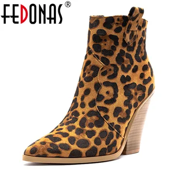 

FEDONAS Brand 2020 Autumn Winter Classic Western Boots Warm Animal Prints Synthetic Leather Women Ankle Boots Party Shoes Woman