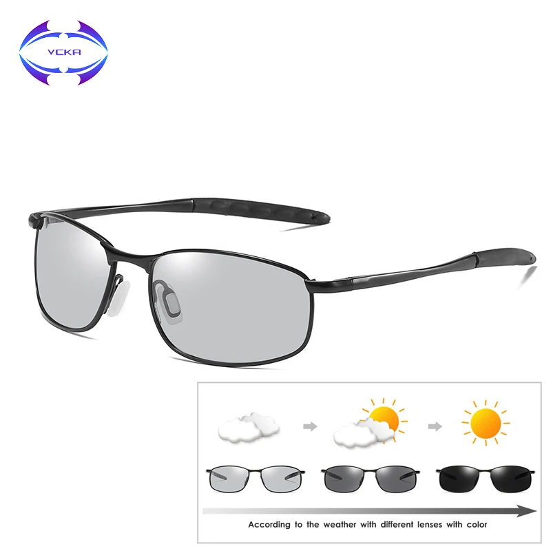

VCKA Discoloration Polarized Sunglasses Men Brand Designer Rectangle Rectangle Sunglass Mens Driving Sun Glasses UV400 Eyewear
