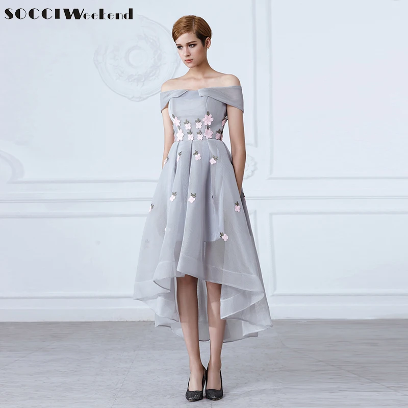 Stylish Grey Evening Dresses 2019 Off Shoulder Sexy Appliques Flower Short Front Long Back Dress Women Elegant Formal Party Gown
Stylish Grey Evening Dresses 2019 Off Shoulder Sexy Appliques Flower Short Front Long Back Dress Women Elegant Formal Party Gown