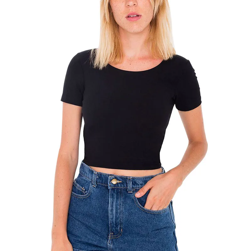 Fashion Women O Neck Sexy Crop Top Ladies Short Sleeve T Shirt Tee Short T-shirt Basic Stretch Black T-shirts
Fashion Women O Neck Sexy Crop Top Ladies Short Sleeve T Shirt Tee Short T-shirt Basic Stretch Black T-shirts