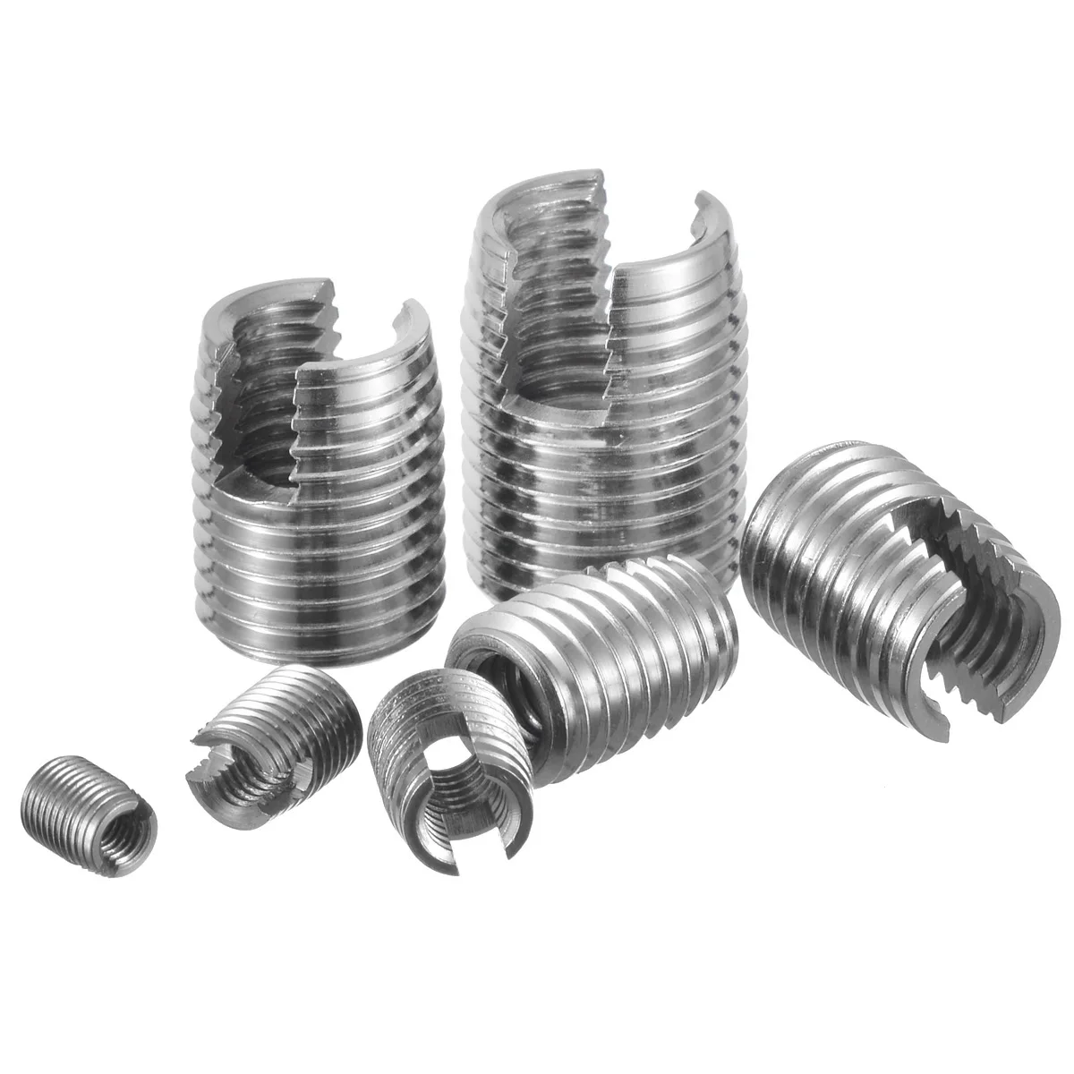 50Pcs/Set Silver Stainless Steel Thread Repair Insert Kit M3 M4 M5 M6 M8 M10 M12 Slotted Wire Thread Repair Insert