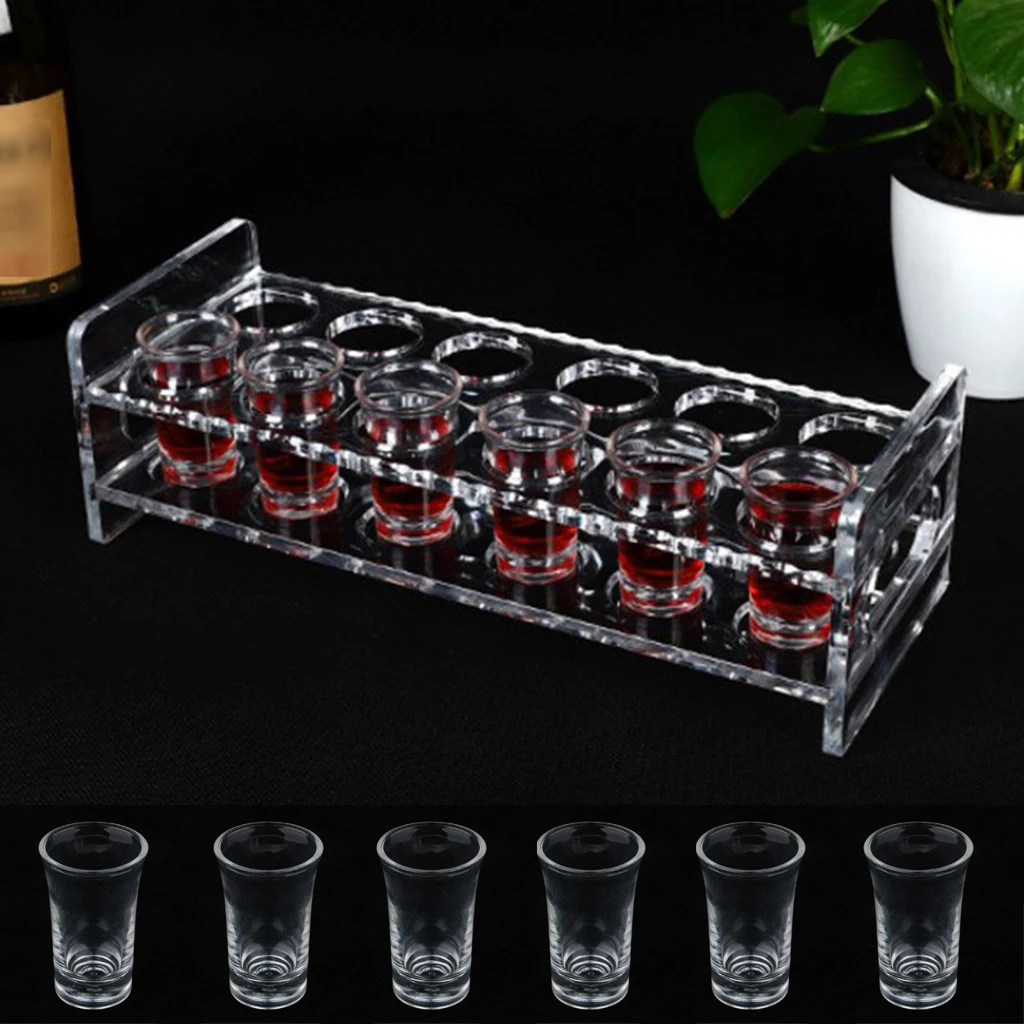 12PCS 45ml Shot Glass & 12-Hole Clear Acrylic Holder Rack Serving Tray Set