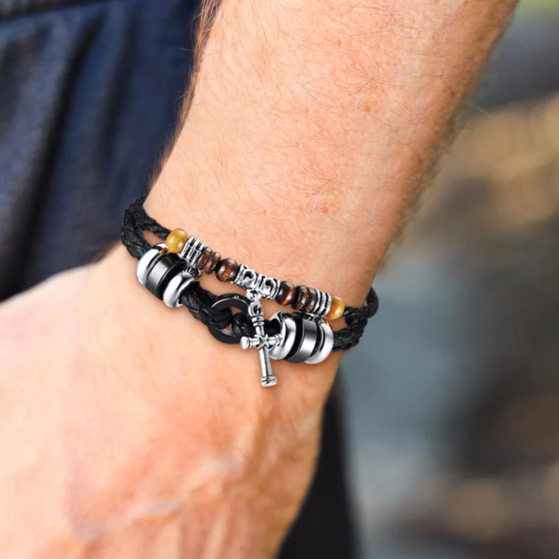 Cross with Wood Bead Charm Braided Leather Bracelet for Men Women Adjustabl Brackelts Brazalet Brazalete Jewelry
Cross with Wood Bead Charm Braided Leather Bracelet for Men Women Adjustabl Brackelts Brazalet Brazalete Jewelry