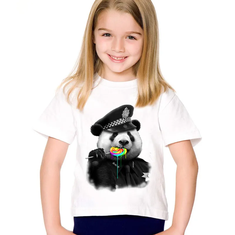 

Fashion Print Lollipops/Donut Police Panda Children T-shirts Kids Summer Funny Tee shirt Boys/Girls Casual Baby Clothing,ooo2103