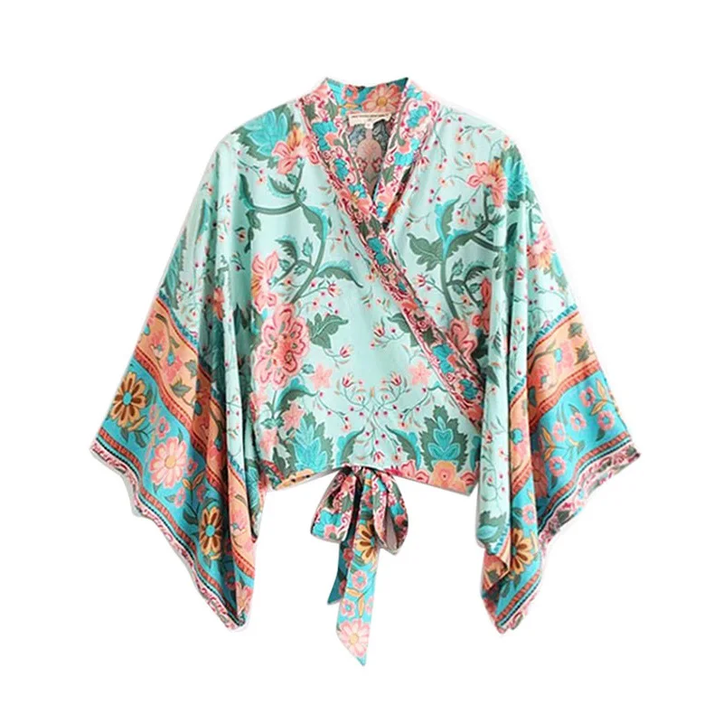 GYPSY Boho Chic Summer Beach Kimono Vintage Floral Print Crop Women Blouses Fashion Clothes Bow Tie Wrap Shirts Femme Blusas
GYPSY Boho Chic Summer Beach Kimono Vintage Floral Print Crop Women Blouses Fashion Clothes Bow Tie Wrap Shirts Femme Blusas