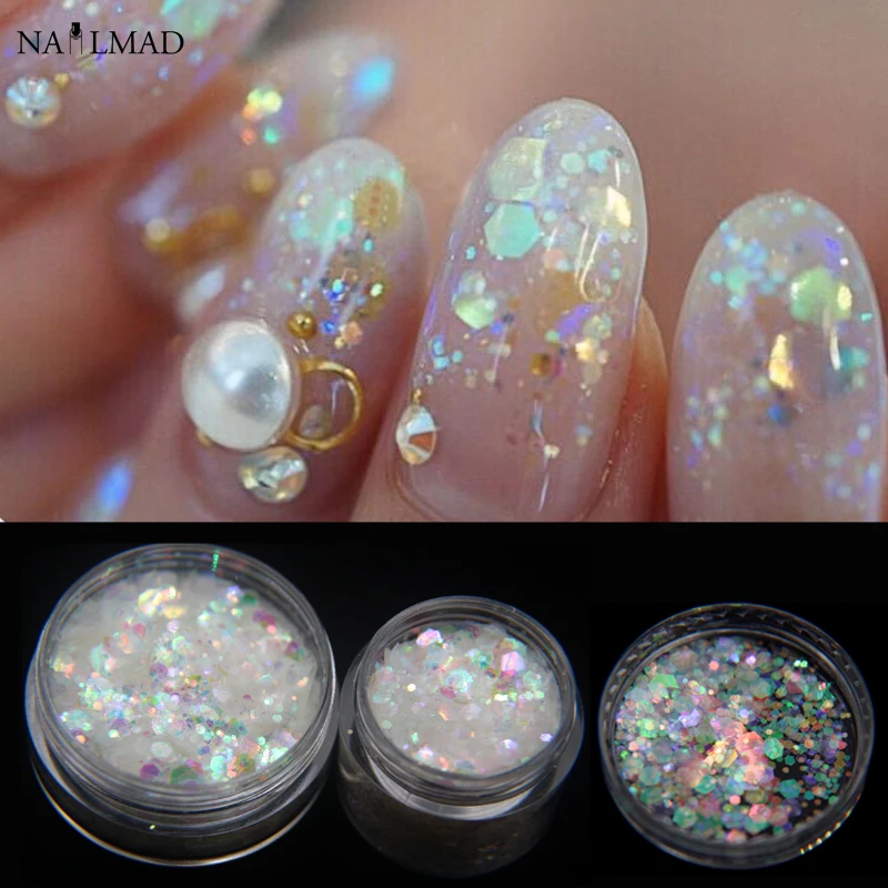 

1box Hexagon Nail Glitters Mix Sizes Colorful Sparkles Nail Art Sequins Glitter For Manicure Makeup Body Art DIY Decorations
