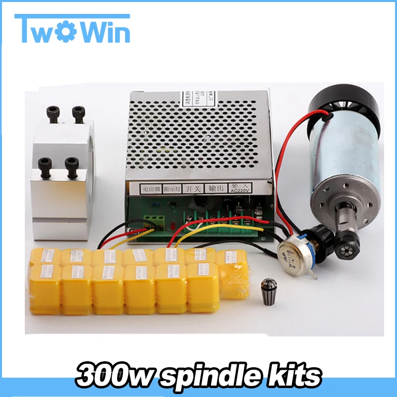 CNC Spindle 300W Air Cooled 0.3kw Milling Motor & Spindle Speed Power Converter & 52mm Clamp &13pcs ER11 Collet For Engraving
CNC Spindle 300W Air Cooled 0.3kw Milling Motor & Spindle Speed Power Converter & 52mm Clamp &13pcs ER11 Collet For Engraving