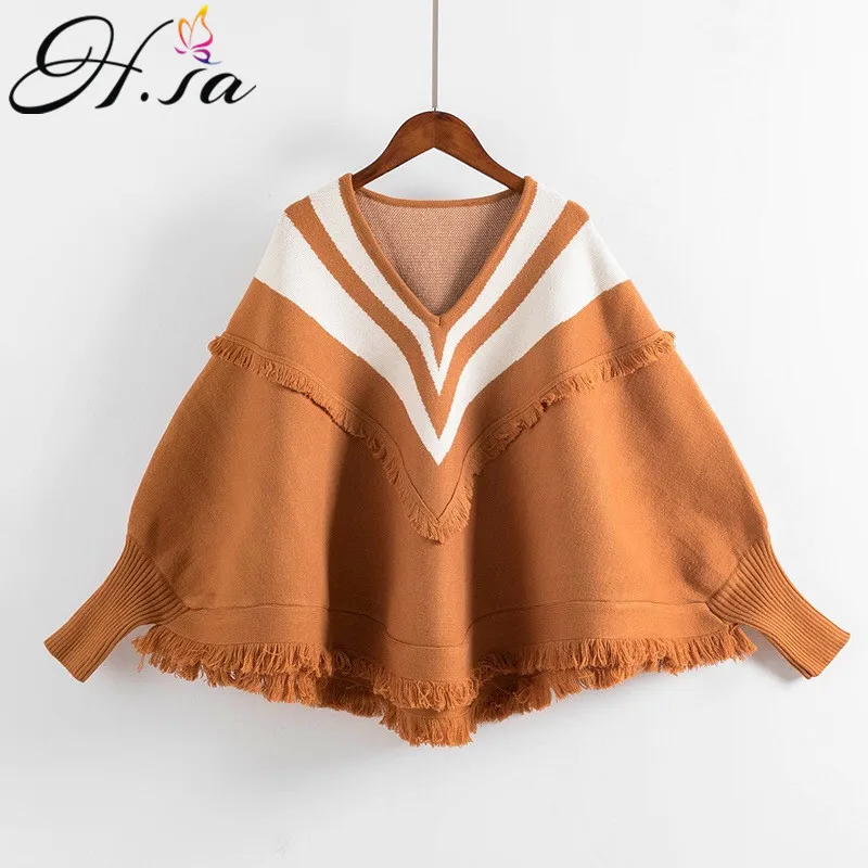 H.SA Women Winter Sweater Capes Vneck Batwing Sleeve Knitted Sweater Ponchoes Overized Tassel Sweater Jumpers Outwear Pull Femme
H.SA Women Winter Sweater Capes Vneck Batwing Sleeve Knitted Sweater Ponchoes Overized Tassel Sweater Jumpers Outwear Pull Femme