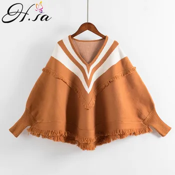 H.SA Women Winter Sweater Capes Vneck Batwing Sleeve Knitted Sweater Ponchoes Overized Tassel Sweater Jumpers Outwear Pull Femme
H.SA Women Winter Sweater Capes Vneck Batwing Sleeve Knitted Sweater Ponchoes Overized Tassel Sweater Jumpers Outwear Pull Femme