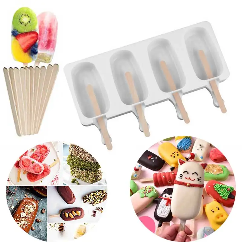 Silicone Ice Cream Makers Molds With 10Pcs Popsicle Sticks 4 Cavities DIY Ice Lolly Molds Kitchen Frozen Dessert Making Tools
Silicone Ice Cream Makers Molds With 10Pcs Popsicle Sticks 4 Cavities DIY Ice Lolly Molds Kitchen Frozen Dessert Making Tools