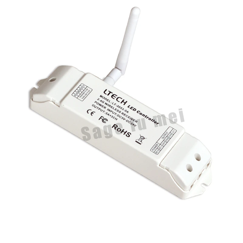 LT-3053-5A;2.4GHz wireless receiver controller;DC5-24V input;5A*3CH MAX15A output communication distance 350m sensitivity -96dbm
LT-3053-5A;2.4GHz wireless receiver controller;DC5-24V input;5A*3CH MAX15A output communication distance 350m sensitivity -96dbm