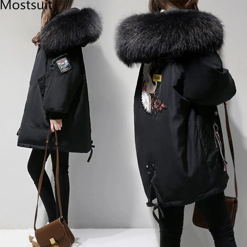 XL 4XL черный утолщенный шерсть пальто для женщин вышивка куртка хлопок длинный с