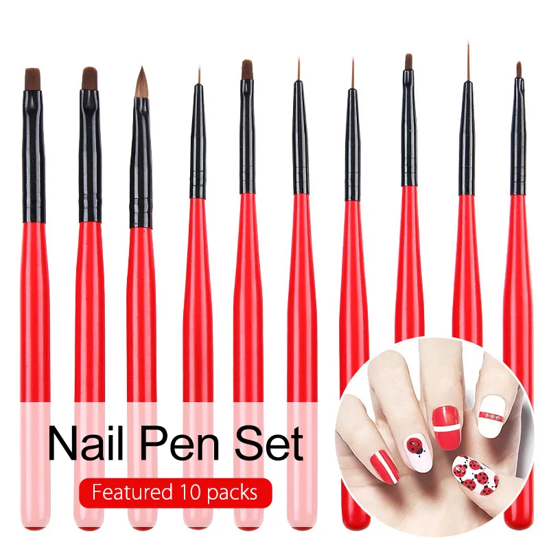 WiRinef 10pcs/set Nail Brush Gradient Paint Pen Drawing Brush Nylon Brush Nail Pen DIY Manicure Red Handle Brush 
WiRinef 10pcs/set Nail Brush Gradient Paint Pen Drawing Brush Nylon Brush Nail Pen DIY Manicure Red Handle Brush
