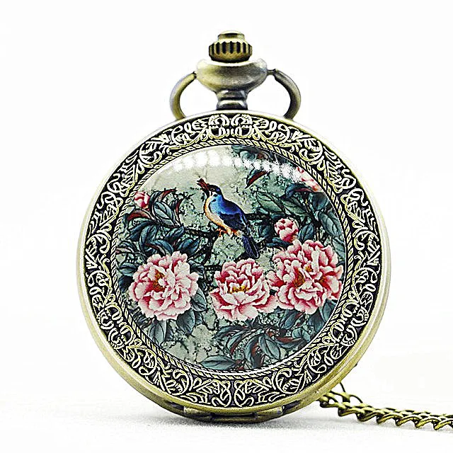 Fashion Flower Bird Pattern Quartz Pocket Watch Analog Pendant Necklace Mens Womens Watches Gift
Fashion Flower Bird Pattern Quartz Pocket Watch Analog Pendant Necklace Mens Womens Watches Gift