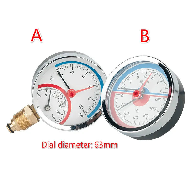 6 bar 10 bar 16 bar Radial Axial Temperature Pressure Gauge Meter G1/4 G1/2 Thread Thermometer Dial diameter 63mm
6 bar 10 bar 16 bar Radial Axial Temperature Pressure Gauge Meter G1/4 G1/2 Thread Thermometer Dial diameter 63mm