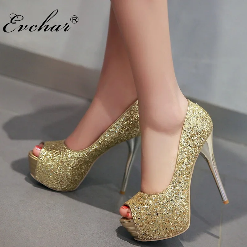 EVCHAR Women Sexy Peep Toe Pumps Bling nightclub Ladies Fashion super High Heels Elegant Wedding Dress Shoes plus size 32-43
EVCHAR Women Sexy Peep Toe Pumps Bling nightclub Ladies Fashion super High Heels Elegant Wedding Dress Shoes plus size 32-43