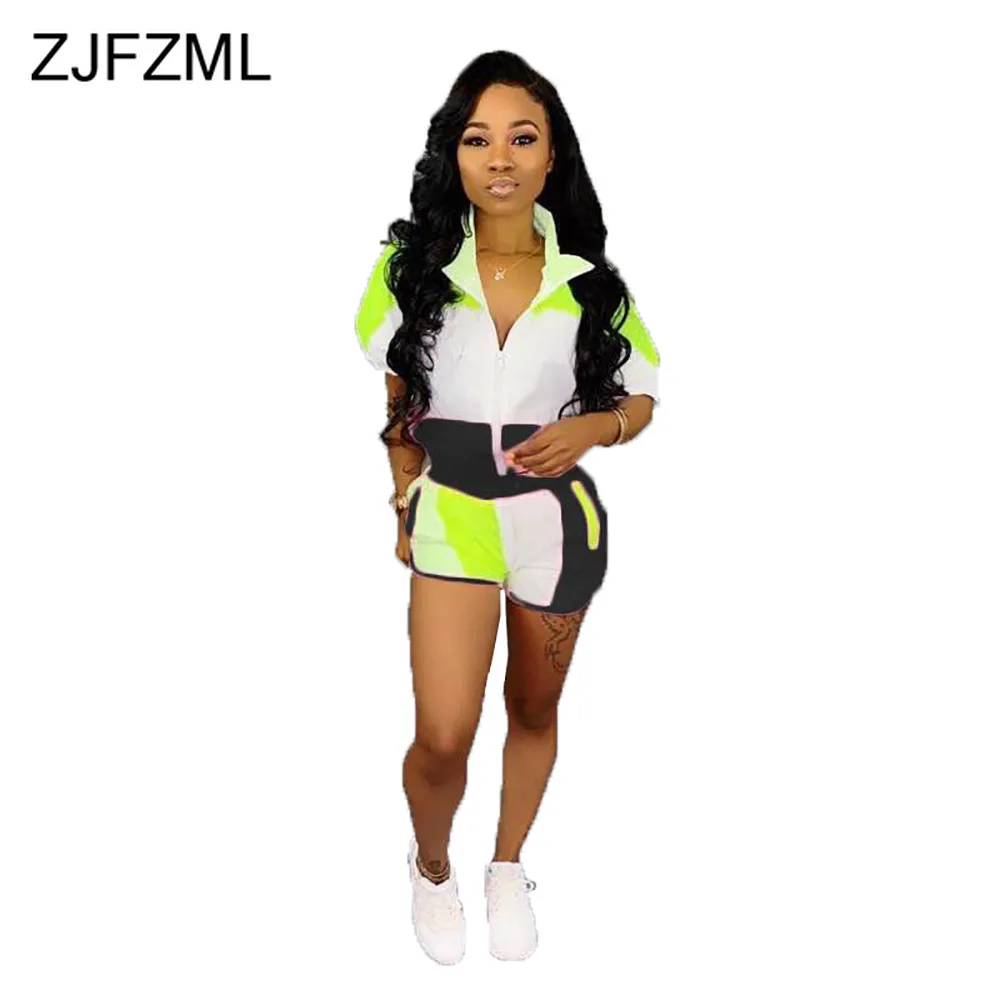 Sexy Two Piece Set Summer Clothes For Women Turn Down Collar Short Sleeve Coat And Biker Shorts Casual Contrast Color Tracksuit
Sexy Two Piece Set Summer Clothes For Women Turn Down Collar Short Sleeve Coat And Biker Shorts Casual Contrast Color Tracksuit