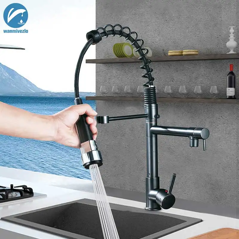 Black Spring Kitchen Faucet Pull out Side Sprayer Chrome Dual Spout Single Handle Mixer Tap 360 Rotation Kitchen Faucets
Black Spring Kitchen Faucet Pull out Side Sprayer Chrome Dual Spout Single Handle Mixer Tap 360 Rotation Kitchen Faucets