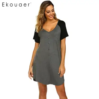 Ekouaer Women Lounge Wear Nightgown Home Sleepwear Front Button V-Neck Short Sleeve Patchwork Loose Sleepshirts Night Dress
Ekouaer Women Lounge Wear Nightgown Home Sleepwear Front Button V-Neck Short Sleeve Patchwork Loose Sleepshirts Night Dress