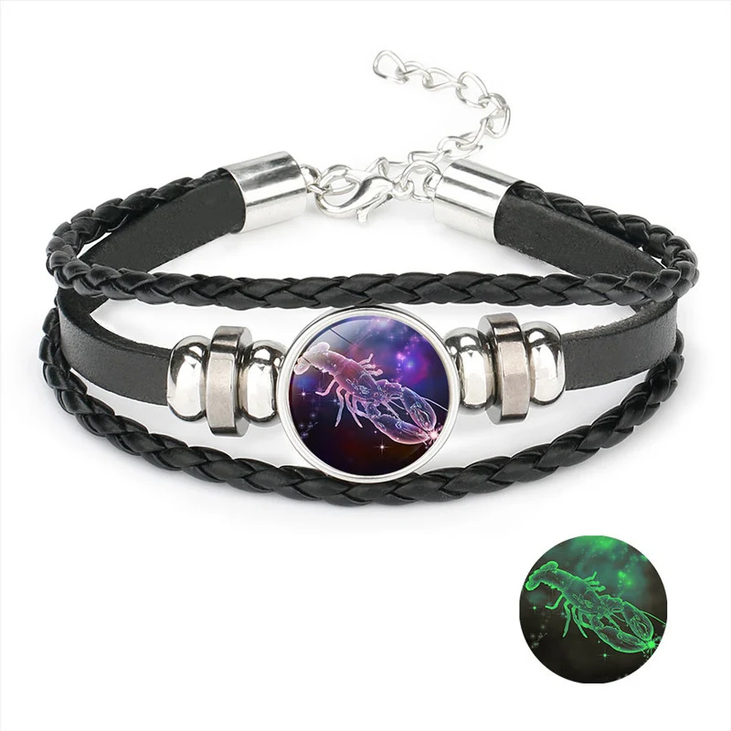 NIUYITID Luminous 12 Constellation Bracelet For Women Men Braided Leather Rope Braclet Horoscope Adjustable Jewelry Dropshipping (11)