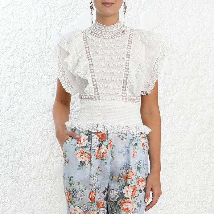 Jastie Lace Pintuck Top Women Blouse Shirt Office Lady High Neck Cropped Bodice Tops Flutter Sleeves Shirred Waist Slim Blouses
Jastie Lace Pintuck Top Women Blouse Shirt Office Lady High Neck Cropped Bodice Tops Flutter Sleeves Shirred Waist Slim Blouses