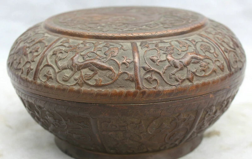 Collectible bronze S2154 8" Marked China Chinese dynasty palace Bronze dragon Beast cassette Box casket
Collectible bronze S2154 8" Marked China Chinese dynasty palace Bronze dragon Beast cassette Box casket