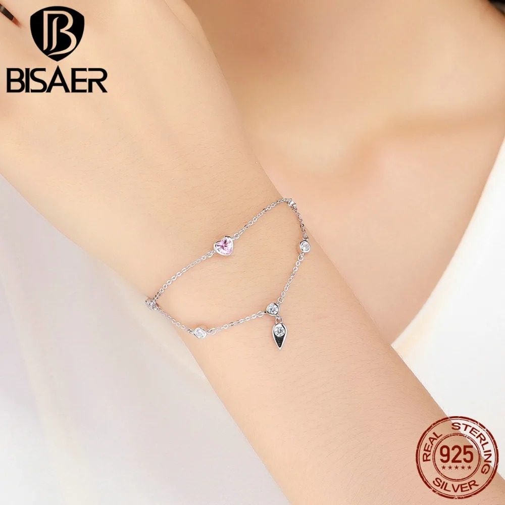 S925 Sterling Silver Bracelet Delicate Unique Double Layer Bracelet & Pink Heart CZ Women Bangle Fashion Sliver Jewelry HSB090
S925 Sterling Silver Bracelet Delicate Unique Double Layer Bracelet & Pink Heart CZ Women Bangle Fashion Sliver Jewelry HSB090