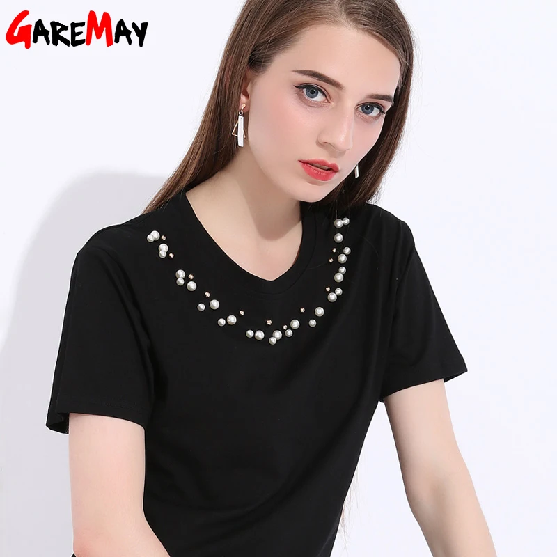 GAREMAY Basic Beaded T Shirt Women Summer Short Sleeve Solid Pearls Beading Tee Shirt Femme Loose T-Shirts Camisetas Mujer
GAREMAY Basic Beaded T Shirt Women Summer Short Sleeve Solid Pearls Beading Tee Shirt Femme Loose T-Shirts Camisetas Mujer
