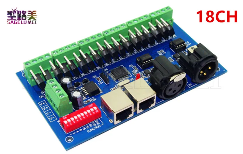 

wholesale DC12-24V 18CH Channels 3A Easy DMX LED Decoder,Controller,Dimmer DMX512 with XLR RJ45 For LED RGB Strip Light Modules