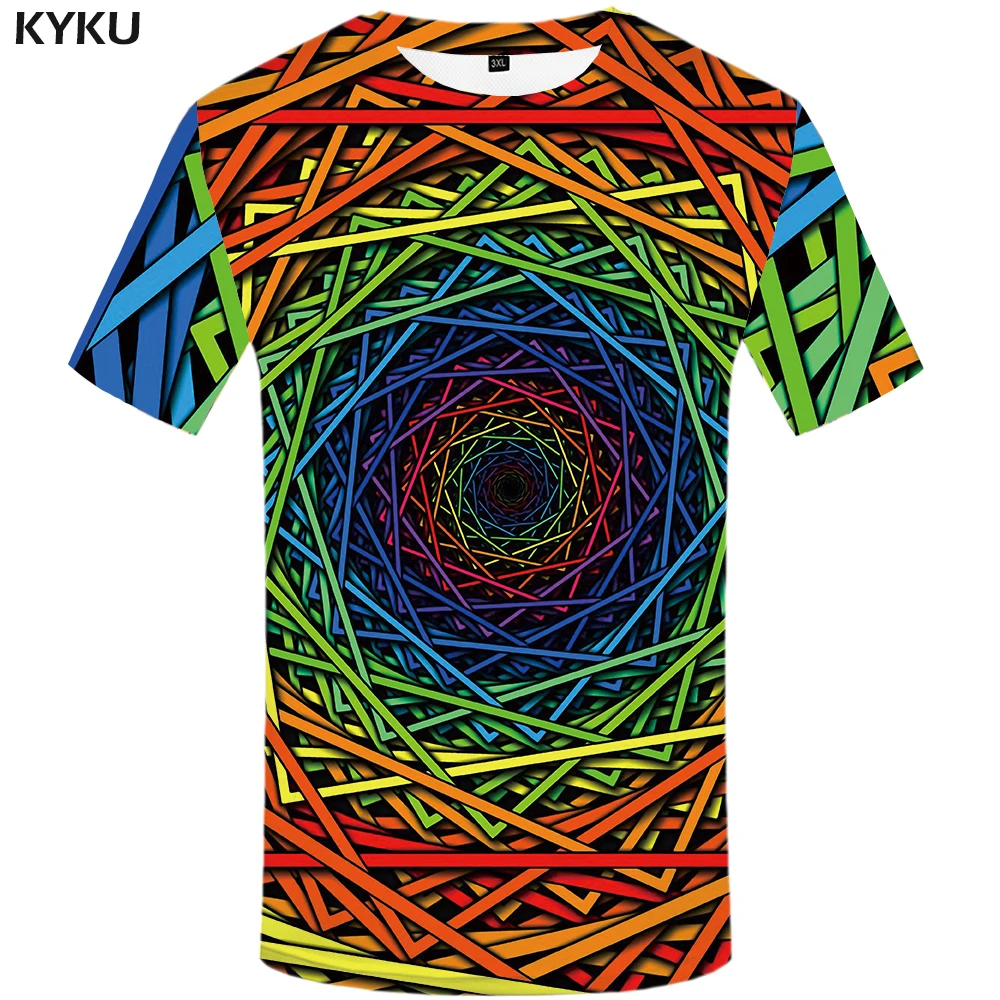 

KYKU Psychedelic T shirt Men Geometric T-shirts 3d Vortex Anime Clothes Dizziness Tshirts Casual Colorful Tshirt Printed