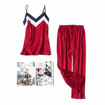 2019 Summer 2 Pcs Pyjamas Women Silk Satin Sleepwear Female Casual Loose Camisole + Pants Home Suit Nightwear Pajamas Sets 
2019 Summer 2 Pcs Pyjamas Women Silk Satin Sleepwear Female Casual Loose Camisole + Pants Home Suit Nightwear Pajamas Sets