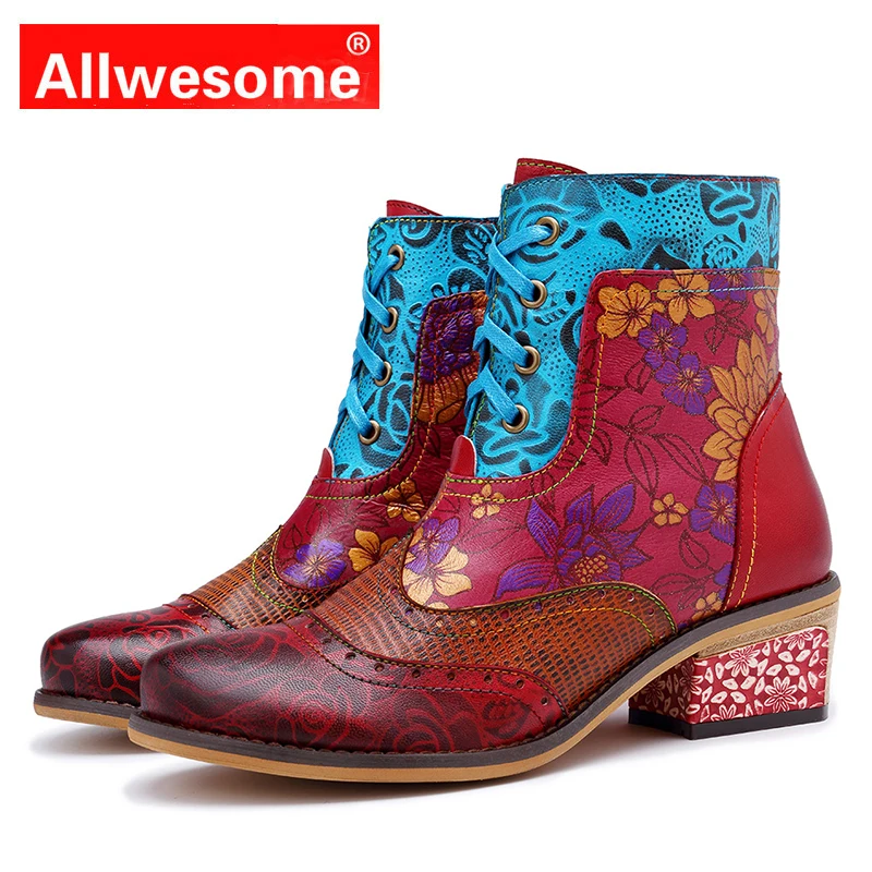 Allwesome Vintage 2019 New Genuine Leather Ankle Boots for Women Lace-up Low Heel Ladies Shoes Woman Flower Bohemian Booties
Allwesome Vintage 2019 New Genuine Leather Ankle Boots for Women Lace-up Low Heel Ladies Shoes Woman Flower Bohemian Booties