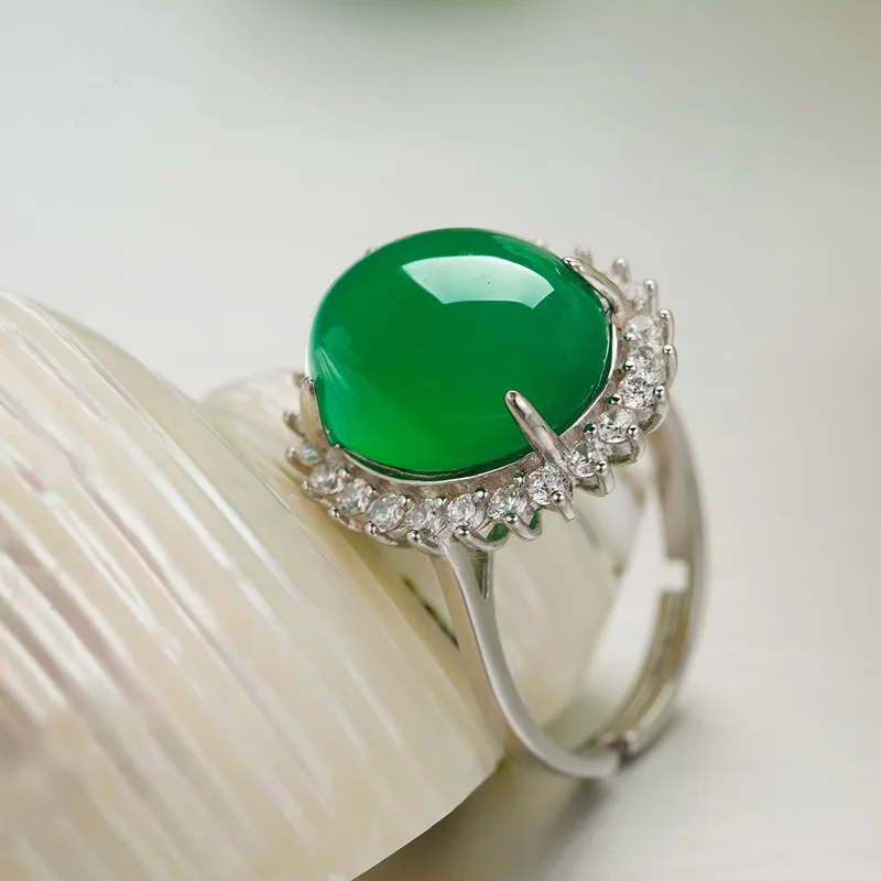 MOROW High Quality Natural Green Chalcedony Jewel Finger Rings Vintage Fashion Jewelry Female Engagement Ring for Birthday Gift (12)