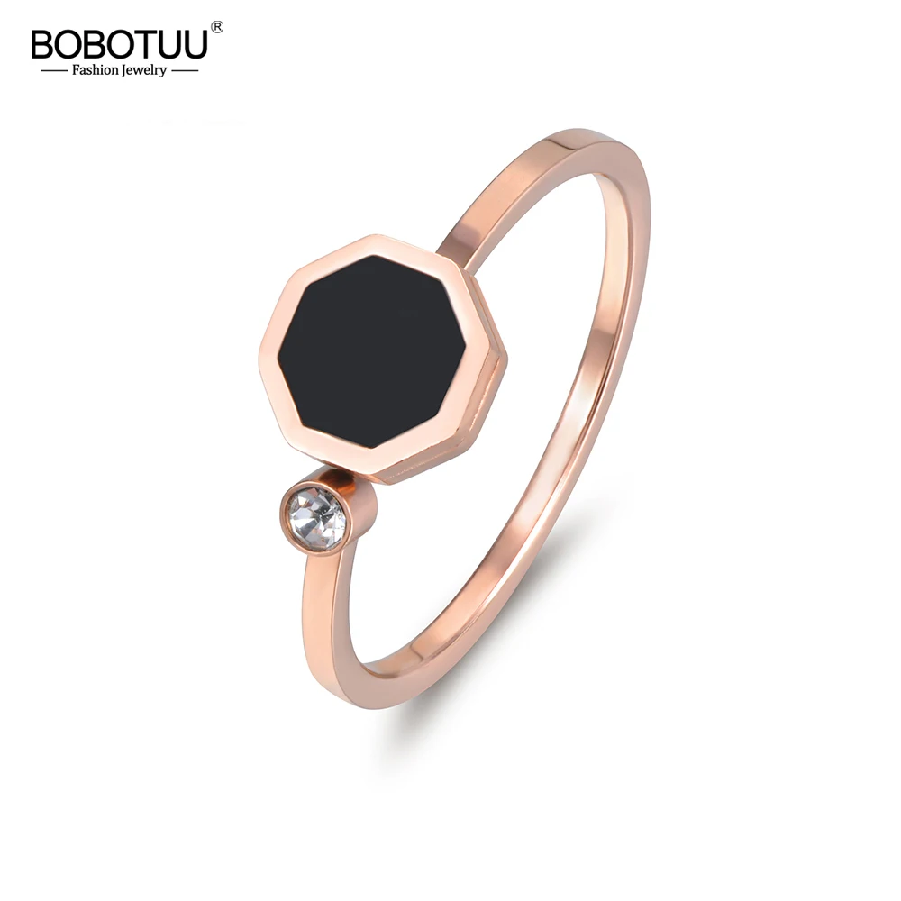BOBOTUU Rose Gold Color Hexagon Black Shell And Single Tiny Rhinestones Stainless Steel Rings For Women Christmas Gifts BR17029
BOBOTUU Rose Gold Color Hexagon Black Shell And Single Tiny Rhinestones Stainless Steel Rings For Women Christmas Gifts BR17029