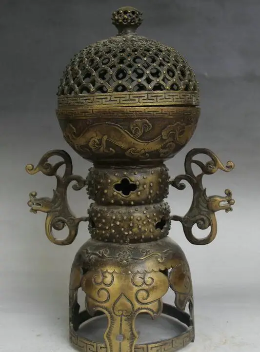 Details about 16" Chinese Copper Dragon Beast Handle Flower Hollow Out Incense Burner Censer
Details about 16" Chinese Copper Dragon Beast Handle Flower Hollow Out Incense Burner Censer