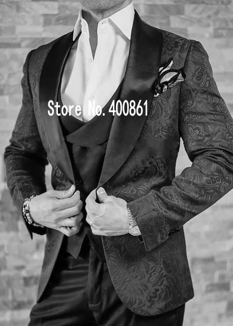 High Quality One Button black Groom Tuxedos Shawl Lapel Groomsmen Best Man Mens Wedding Suit (Jacket+Pants+Vest+Tie) W:222
High Quality One Button black Groom Tuxedos Shawl Lapel Groomsmen Best Man Mens Wedding Suit (Jacket+Pants+Vest+Tie) W:222
