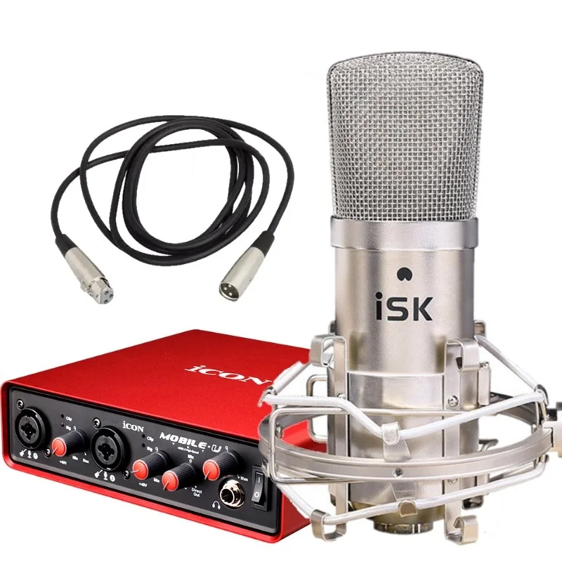 High quality original ISK BM-800 professional condenser microphone with ICON Mobile U sound card for personal recording
High quality original ISK BM-800 professional condenser microphone with ICON Mobile U sound card for personal recording
