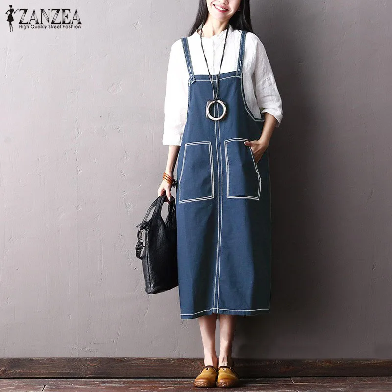 2019 Plus Size ZANZEA Summer Casual Women Solid Strappy Sleeveless Pockets Denim Blue Overalls Dress Loose Party Long Vestido
2019 Plus Size ZANZEA Summer Casual Women Solid Strappy Sleeveless Pockets Denim Blue Overalls Dress Loose Party Long Vestido