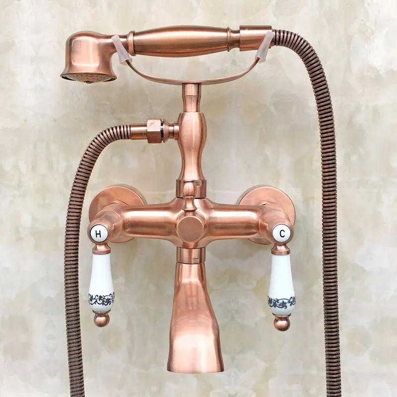 Antique Red Copper Brass Double Ceramic Handles Wall Mounted Claw Foot Bathroom Tub Faucet Mixer Tap With Handshower mtf804
Antique Red Copper Brass Double Ceramic Handles Wall Mounted Claw Foot Bathroom Tub Faucet Mixer Tap With Handshower mtf804