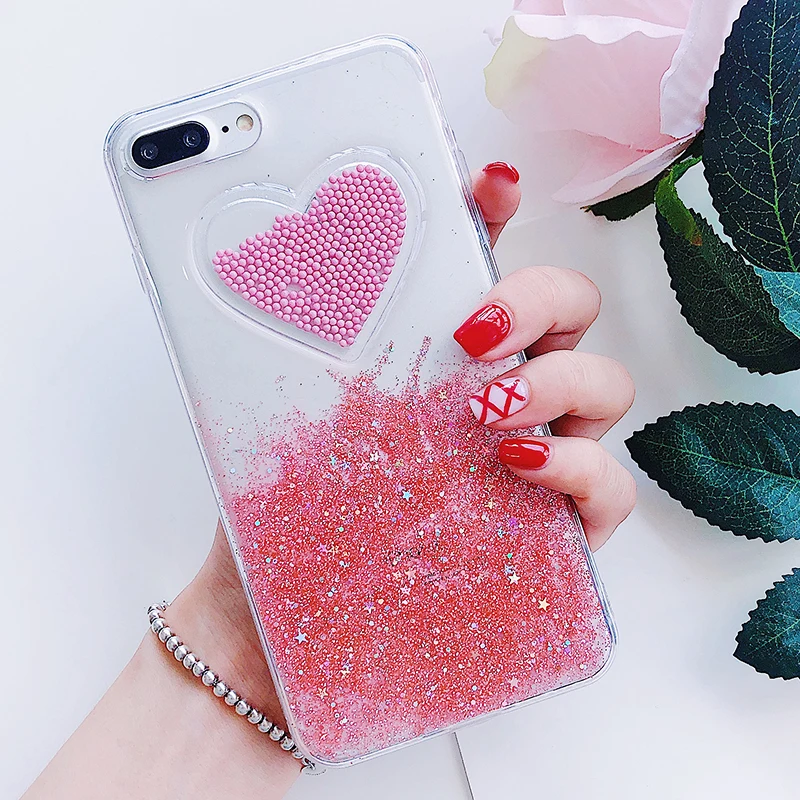 Liquid Glitter Case For iPhone 7 8 6 Plus X Cases Fo iPhone 6S Case Lovely Heart Quicksand Dynamic Clear Cover For iphone 8 Case (8)