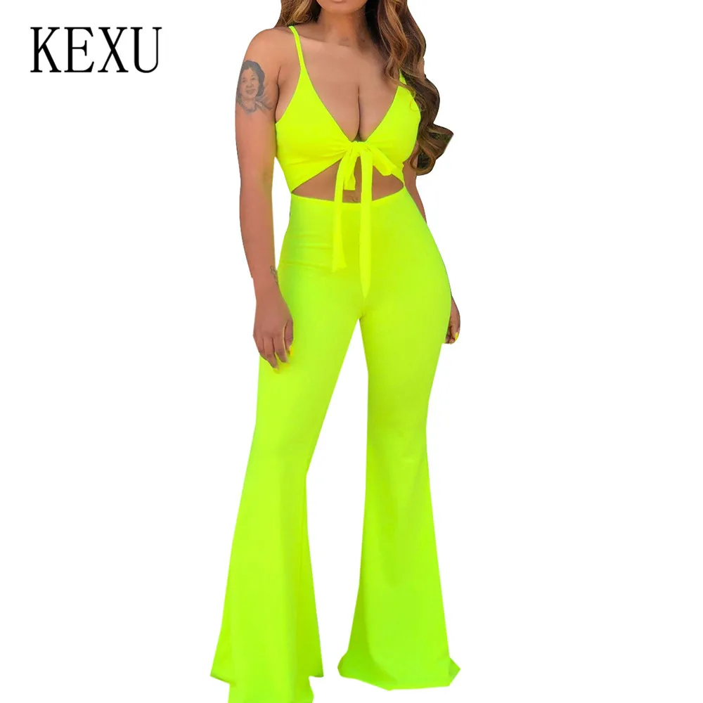 KEXU Sleeveless Spaghetti Strap Sexy Jumpsuits Deep V-neck Hollow Out Lace Up Playsuits Women Summer Vintage Boot Cut Overalls
KEXU Sleeveless Spaghetti Strap Sexy Jumpsuits Deep V-neck Hollow Out Lace Up Playsuits Women Summer Vintage Boot Cut Overalls