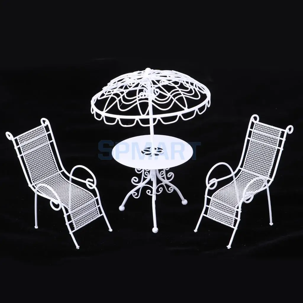 1/12 Scale Doll House Miniature Outdoor Garden Beach Poolside Scenery Furniture Decoration Toy - Metal Table Chairs 2Colors