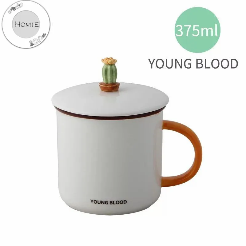 HOMIE Fun Plant cactus cup With lid and spoon cup Coffee Mug Large Capacity 400ml Mugs creative Drinkware Coffee Tea Cups Gifts03_