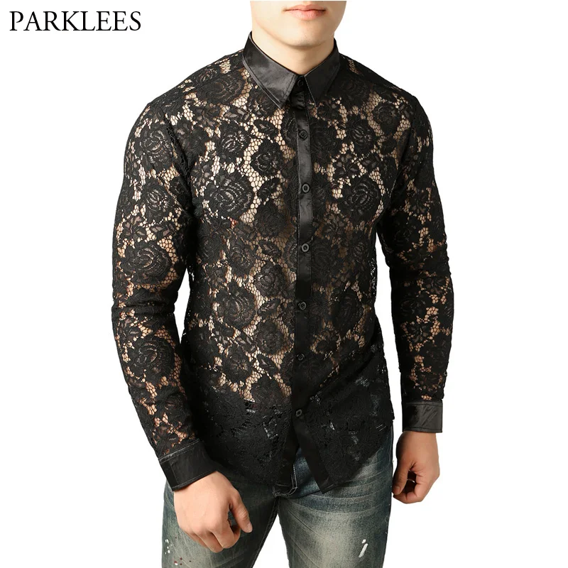 Sexy Lace Rose Floral Shirt Men 2018 Brand New Long Sleeve Mesh See Through Dress Mens Shirts Nightclub Prom Transparent Shirt
Sexy Lace Rose Floral Shirt Men 2018 Brand New Long Sleeve Mesh See Through Dress Mens Shirts Nightclub Prom Transparent Shirt