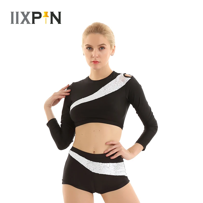 Gymnastics Leotard For Women Shiny Sequins Squad Dance Team Costume Outfit Round Neck Long Sleeves Crop Top with Tight Shorts
Gymnastics Leotard For Women Shiny Sequins Squad Dance Team Costume Outfit Round Neck Long Sleeves Crop Top with Tight Shorts
