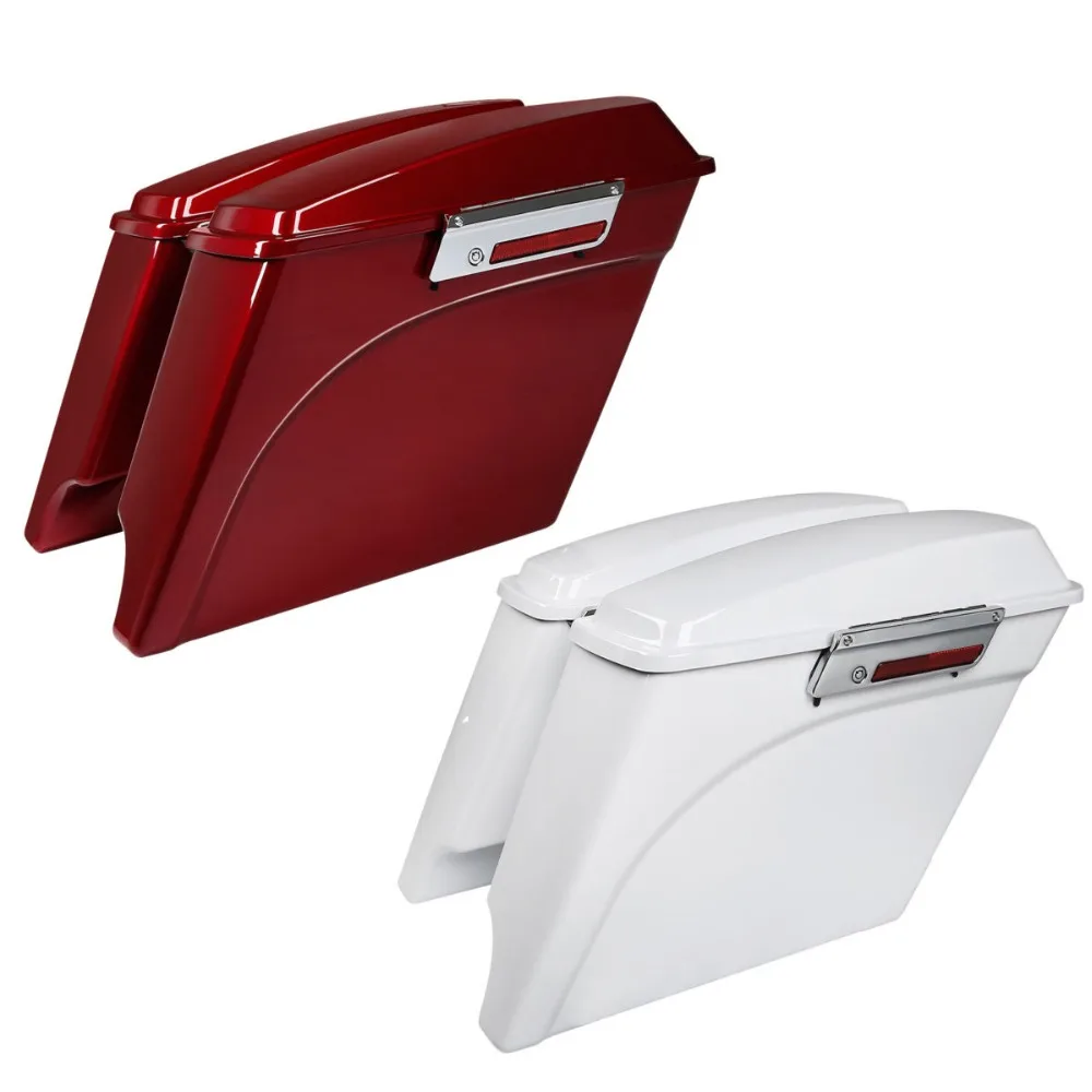 Motorcycle 5" Extended Saddlebag Trunk With Lids For Harley Touring Electra Glide Road King Street Glide 1993-2013 White Red 
Motorcycle 5" Extended Saddlebag Trunk With Lids For Harley Touring Electra Glide Road King Street Glide 1993-2013 White Red