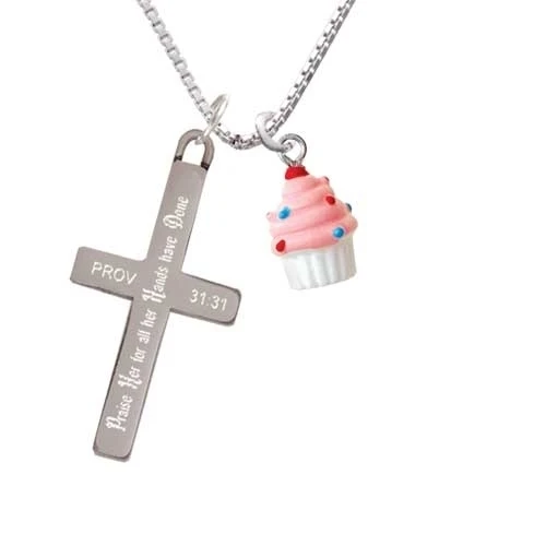 Resin Mini White Cupcake with Pink Frosting - Praise Her - Cross Necklace (1)