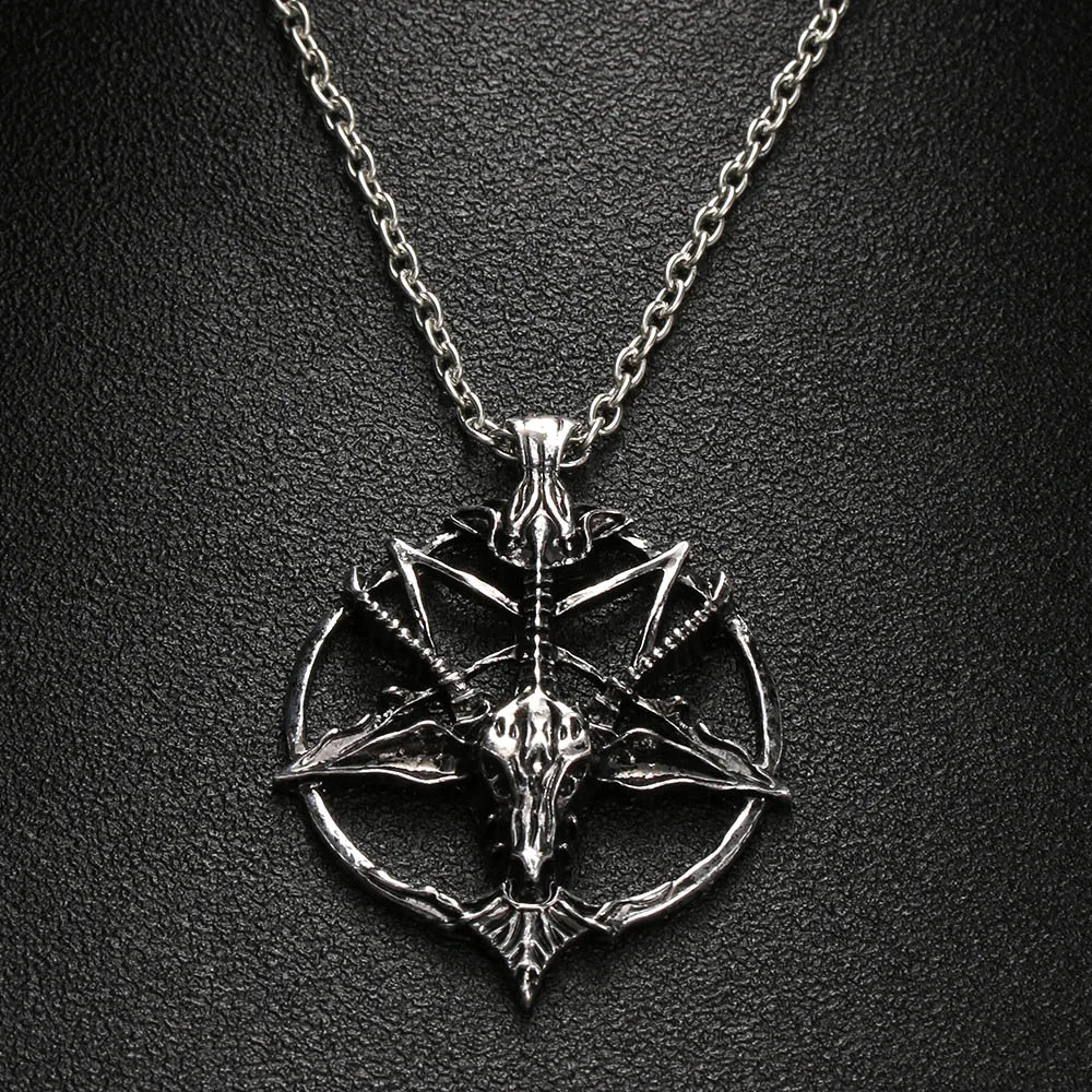 1Pc Fashion Pentagram Pan God Skull Goat Head Pendant Necklace Luck Satanism Occult Metal Vintage Silver Star Necklace For Man
1Pc Fashion Pentagram Pan God Skull Goat Head Pendant Necklace Luck Satanism Occult Metal Vintage Silver Star Necklace For Man