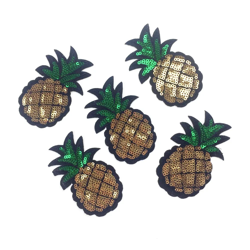 Pineapple fruit Embroidery patch Iron on sew cloth Sequins Fabric Applique badge